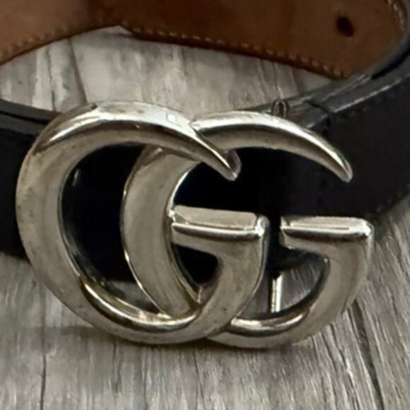 Gucci Black Leather Marmont Belt Silver Double G Italy Kid's Large - Picture 6 of 12